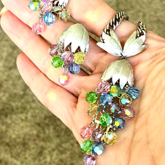 Vintage Tulip Crystal Bead Necklace earrings Demi set RARE - Picture 5 of 8